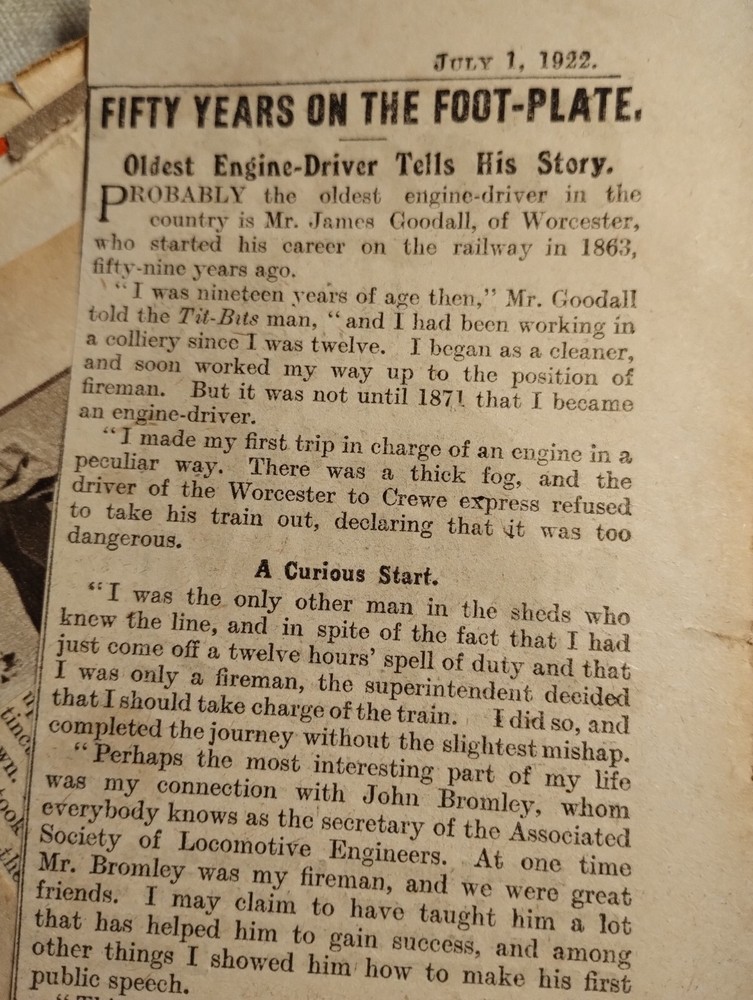 Sk51 Ephemera 1922 Article James Goodall Worcester Engine Driver