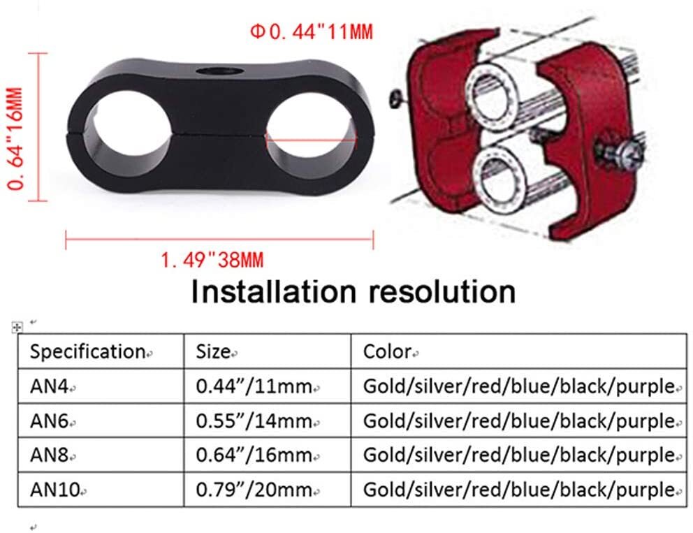 Hose Separator Fuel line Fitting Adapter 4AN 6AN 8AN 10AN 12AN Mounting Clamps