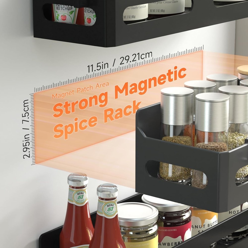 Rust-Resistant Magnetic Spice Shelves - Maximize Refrigerator Space, 4 Hooks