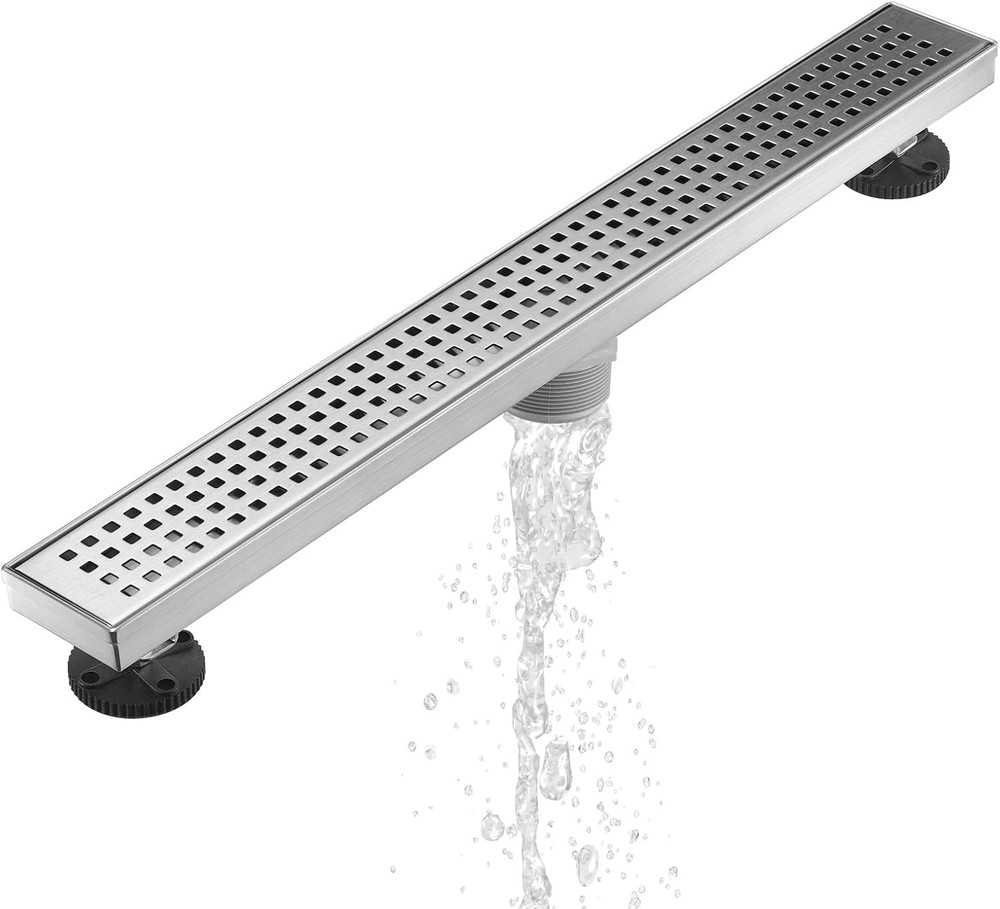 Sharp-tec 32 inch Linear Shower Drain, Brushed Rectangular Floor Drain, V-Shape