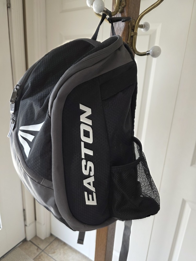 Easton Baseball Equipment Backpack Black Gray Bat Compartment Mesh Side Pockets