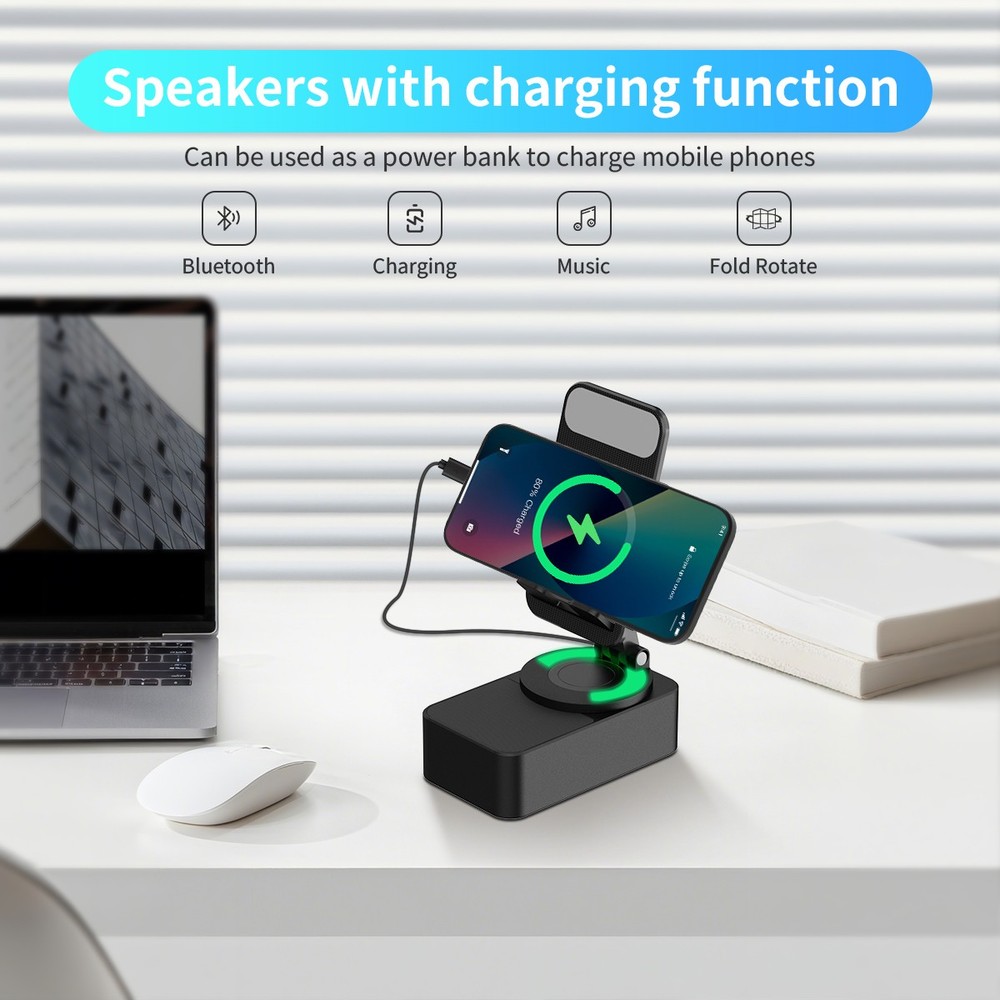 Portable Bluetooth Speaker Wireless with Cell Phone Stand,Rechargeable,LED Light