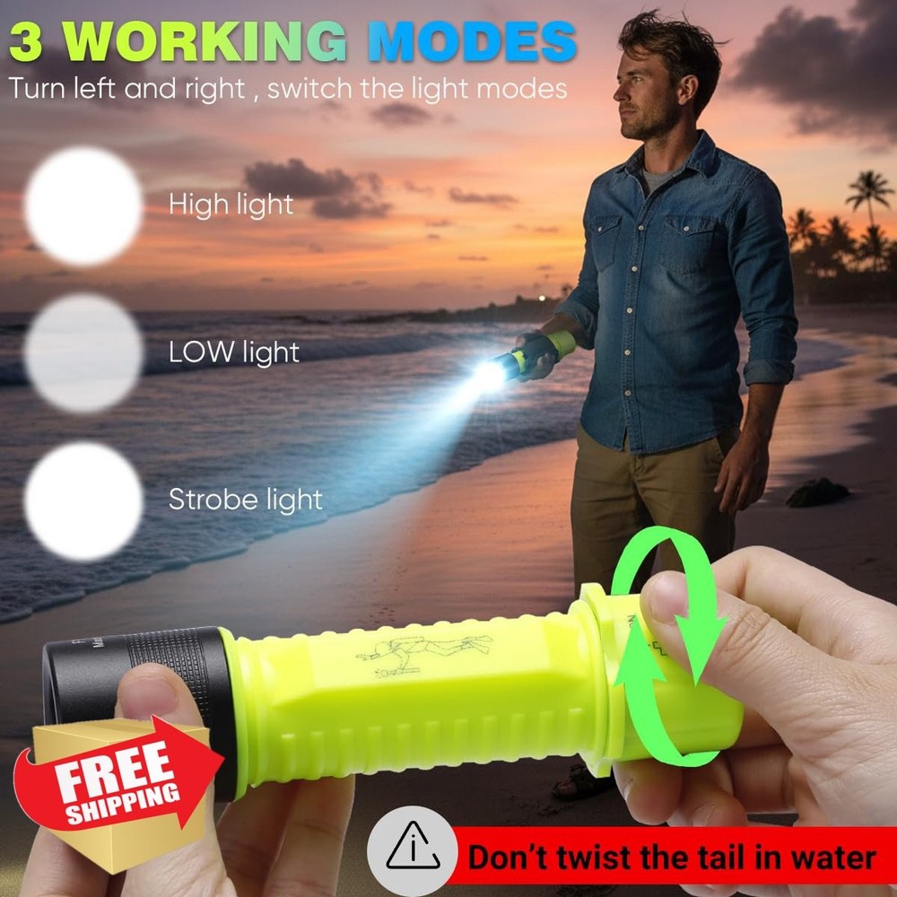 HECLOUD 2pk IPX8 Waterproof Scuba Dive Light Rechargeable