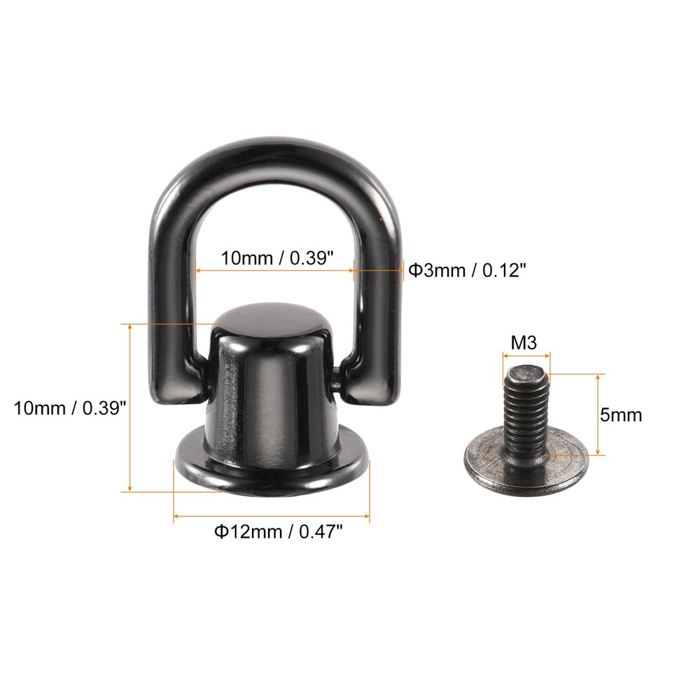 12x10mm Ball Head Button Studs with D Ring Dark Grey 6pcs