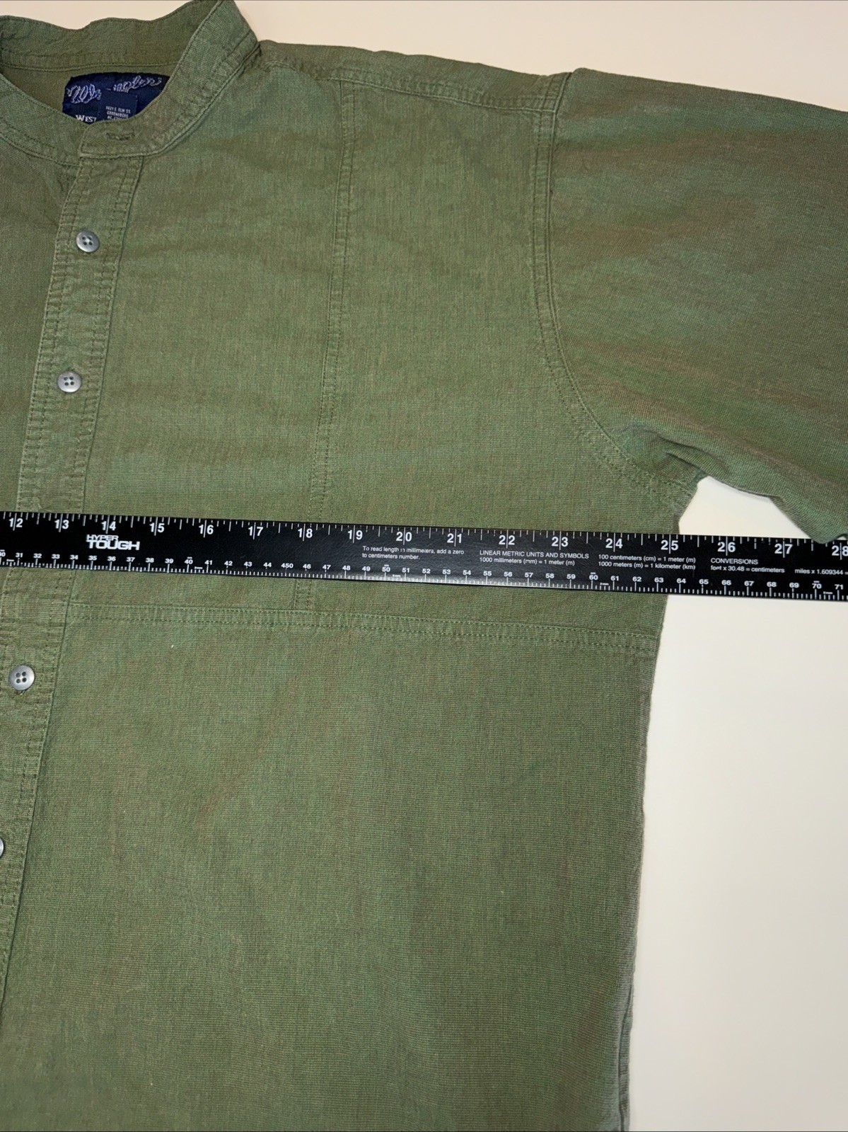 Vintage Wrangler men's X-Large green band collar button shirt