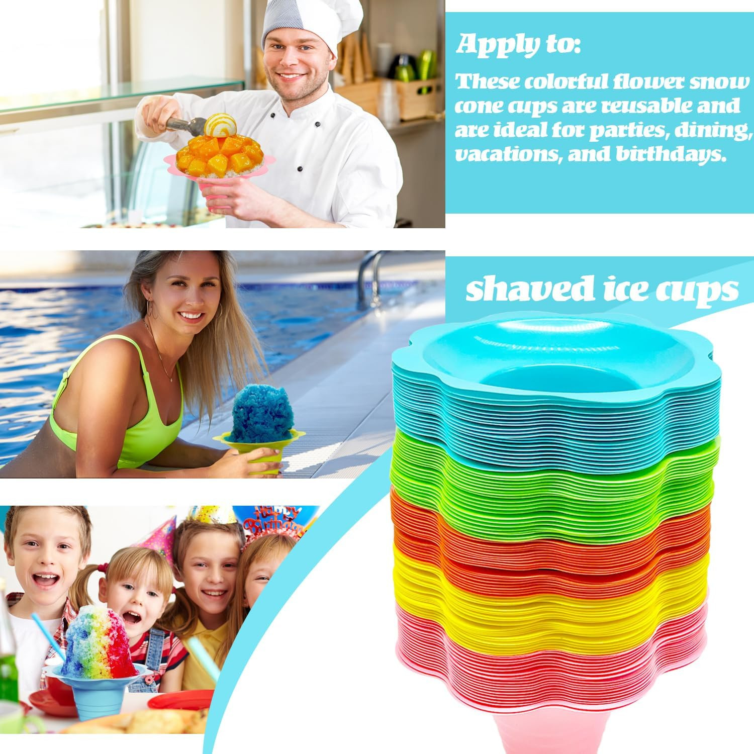 100 PCS Snow Cone Cups,Flower Shaped Shaved Ice Cups,4 OZ Plastic Snow Cone Bowl