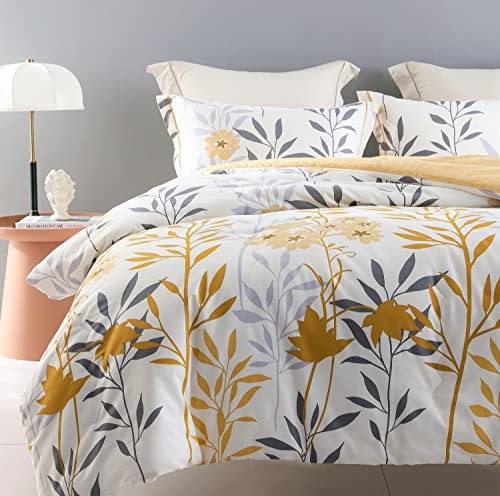 Comforter Size, 600 Thread Count Cotton Grey King Yellow & White Botanical
