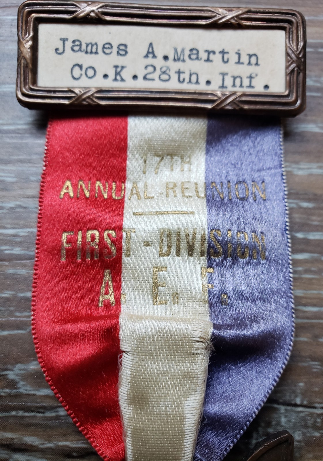 🔥RARE ORIG'L WWI 1ST DIVISION REUNION MEDAL CO K 28TH INF BLACK LIONS CANTIGNY