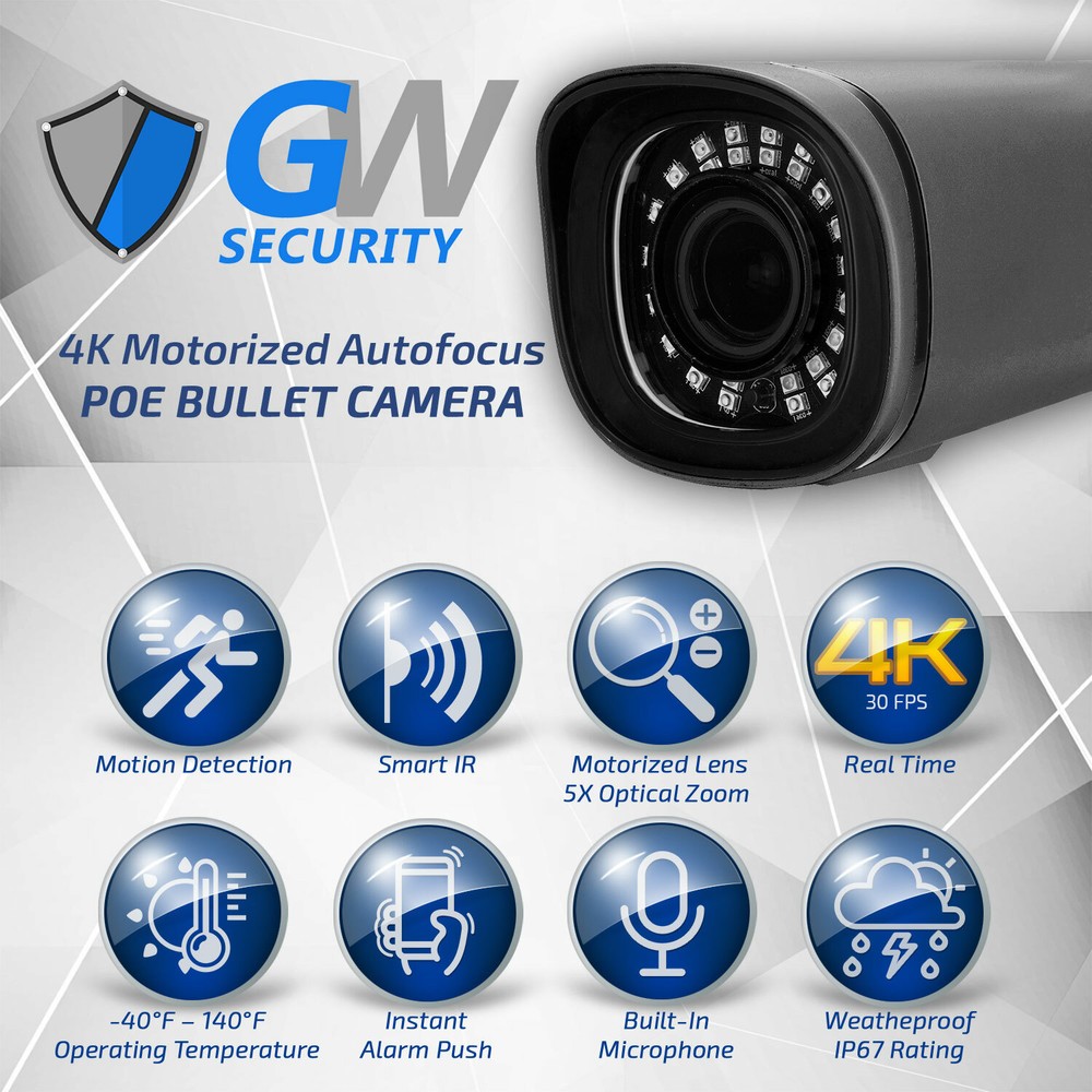 MXStar 4K @ 30fps Realtime 5X Motorized Zoom Autofocus Bullet Security Camera