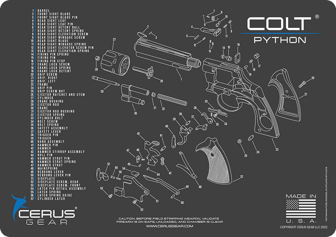 COLT  PYTHON SCHEMATIC HANDGUN MAT