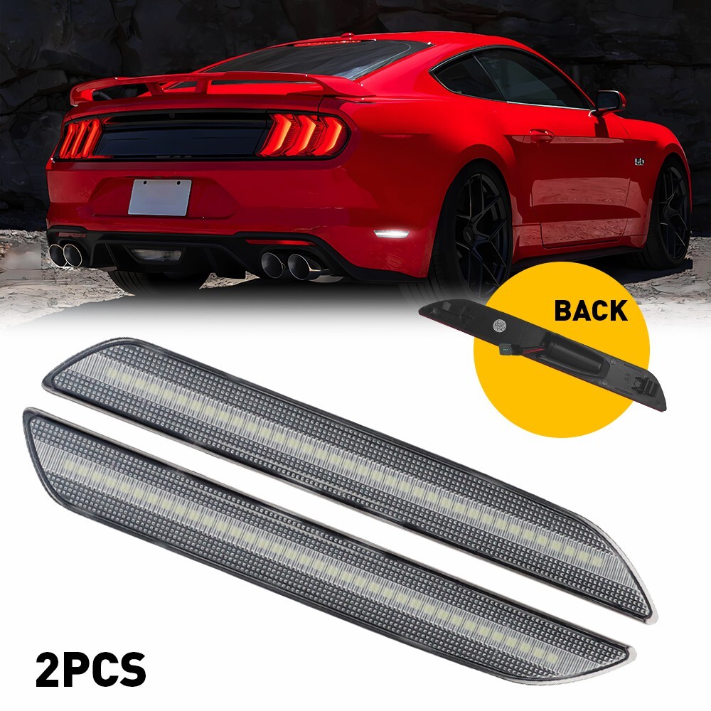 For 2015-2022 Ford Mustang LED Rear Bumper Side Marker Lights Clear Lens White