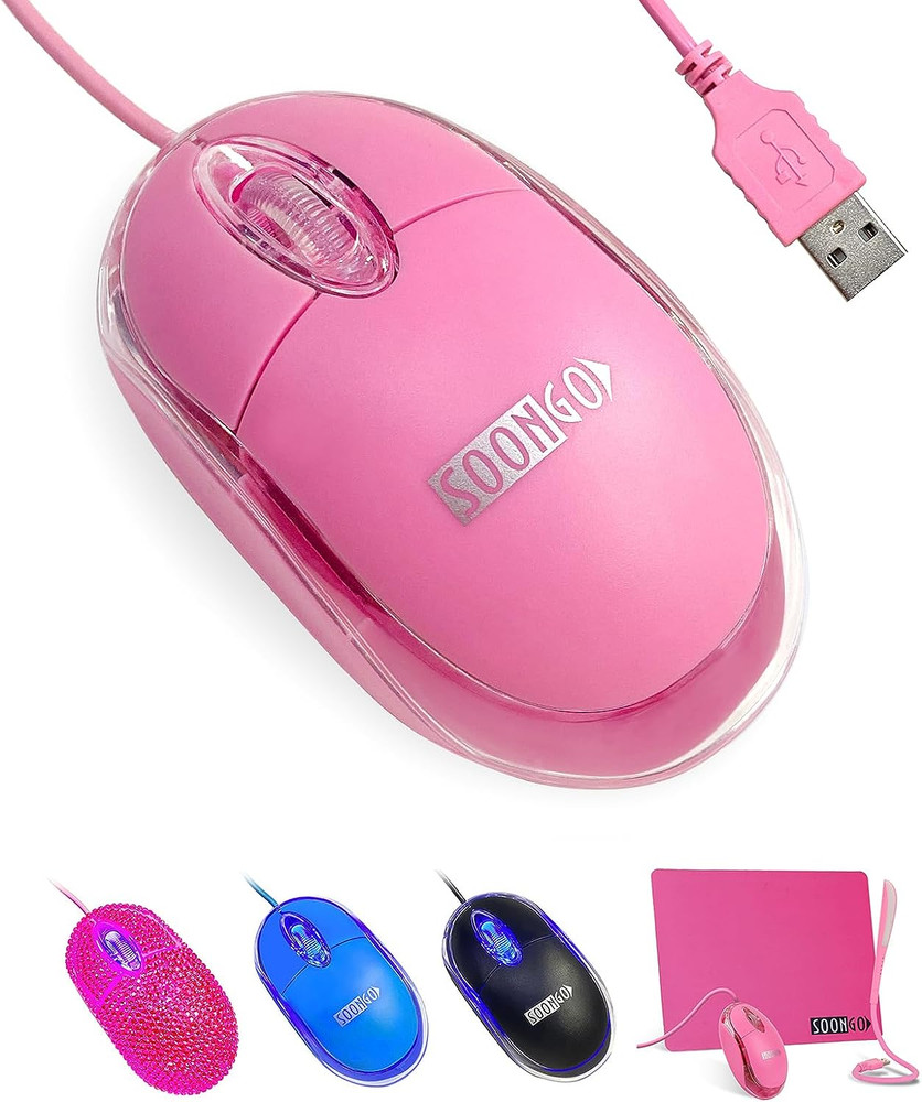 SOON GO Pink Mouse,Computer Mouse,With 1.5M Pink USB Cable - Compatible
