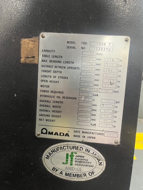 Amada 1030F Press Brake