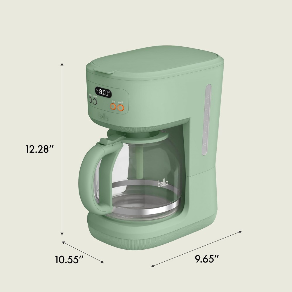 bella 12 Cup Programmable Coffee Marker, Reusable Dishwasher 12 cup, Seaglass