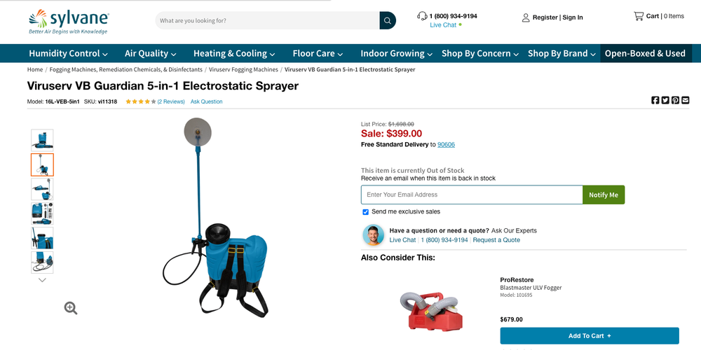 Viruserv 16L - VEB Guardian 5-in-1 Electrostatic Backpack Sprayer