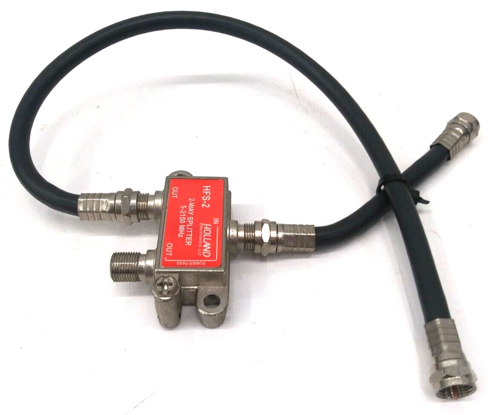 HOLLAND ELECTRONICS 2-WAY SPLITTER HFS-2 W/ COAX CABLES