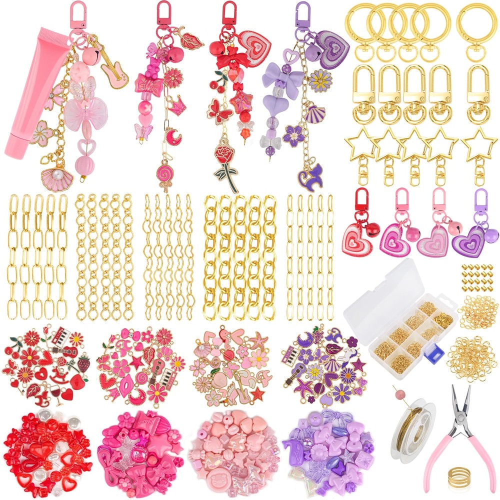 458 Pcs Keychain Making Kit — Includes 19 Keychain Clips, 25 Extender Chains,...