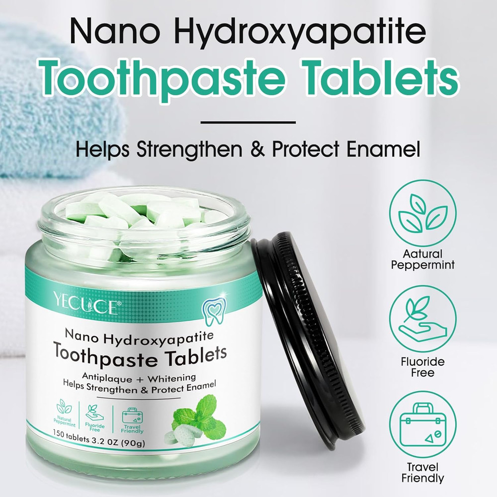 Toothpaste Tablets,150 Nano Hydroxyapatite Toothpaste Tablets, Chewable Xylitol