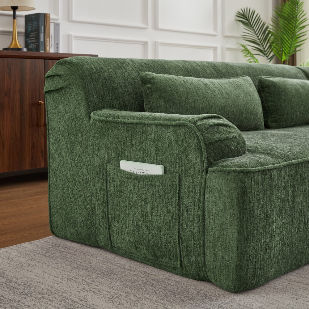 L-Shape Chenille Sectional Sofa, Comfy Sleeper Couch w/ No Assembly