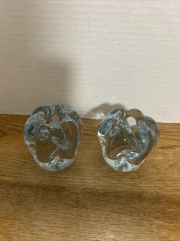 Pair Art Glass Candle Stick Holders In Wave Style