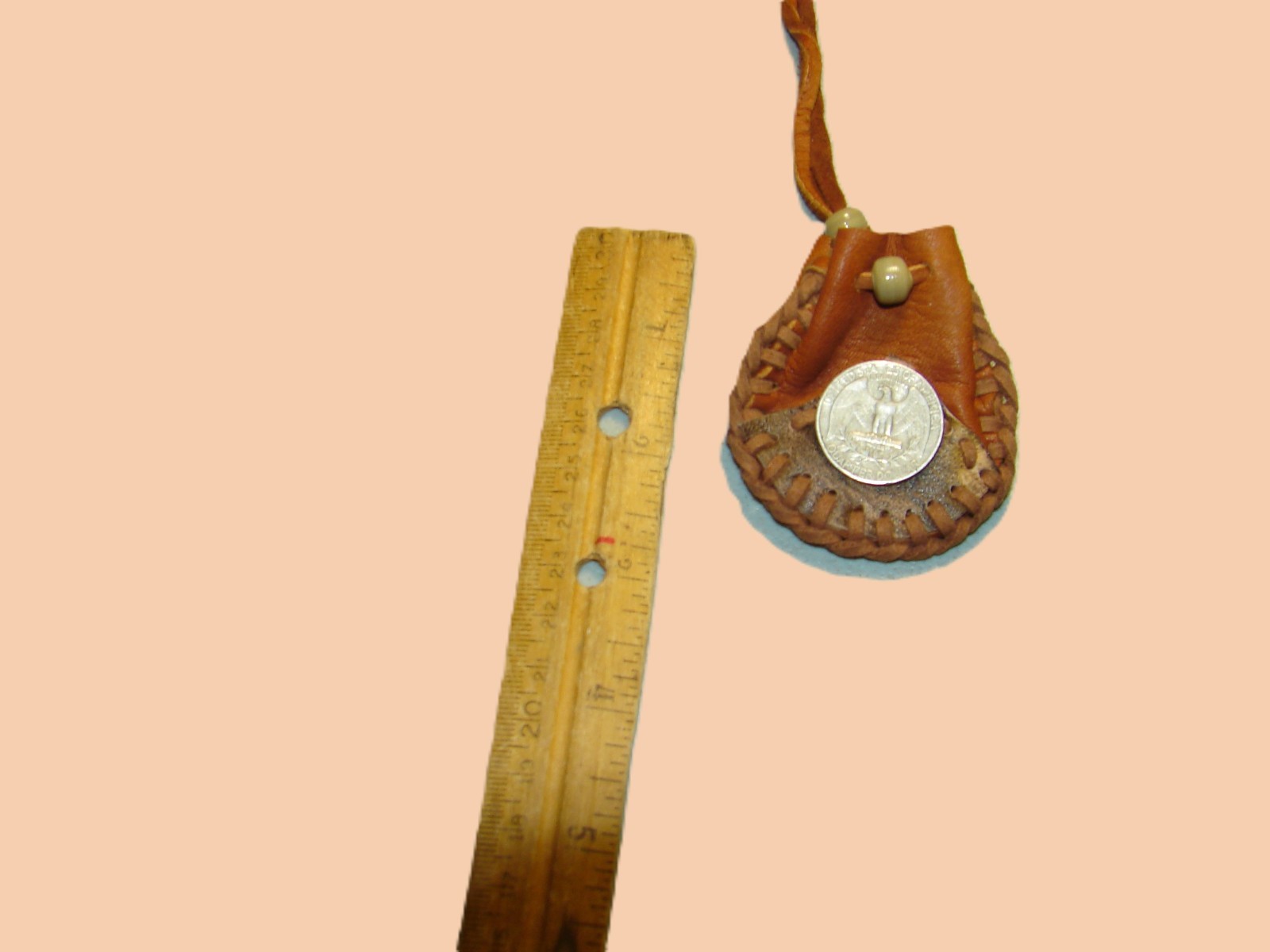 Native American Deerskin Leather Medicine Bag, Traditional Necklace Pouch, 2"