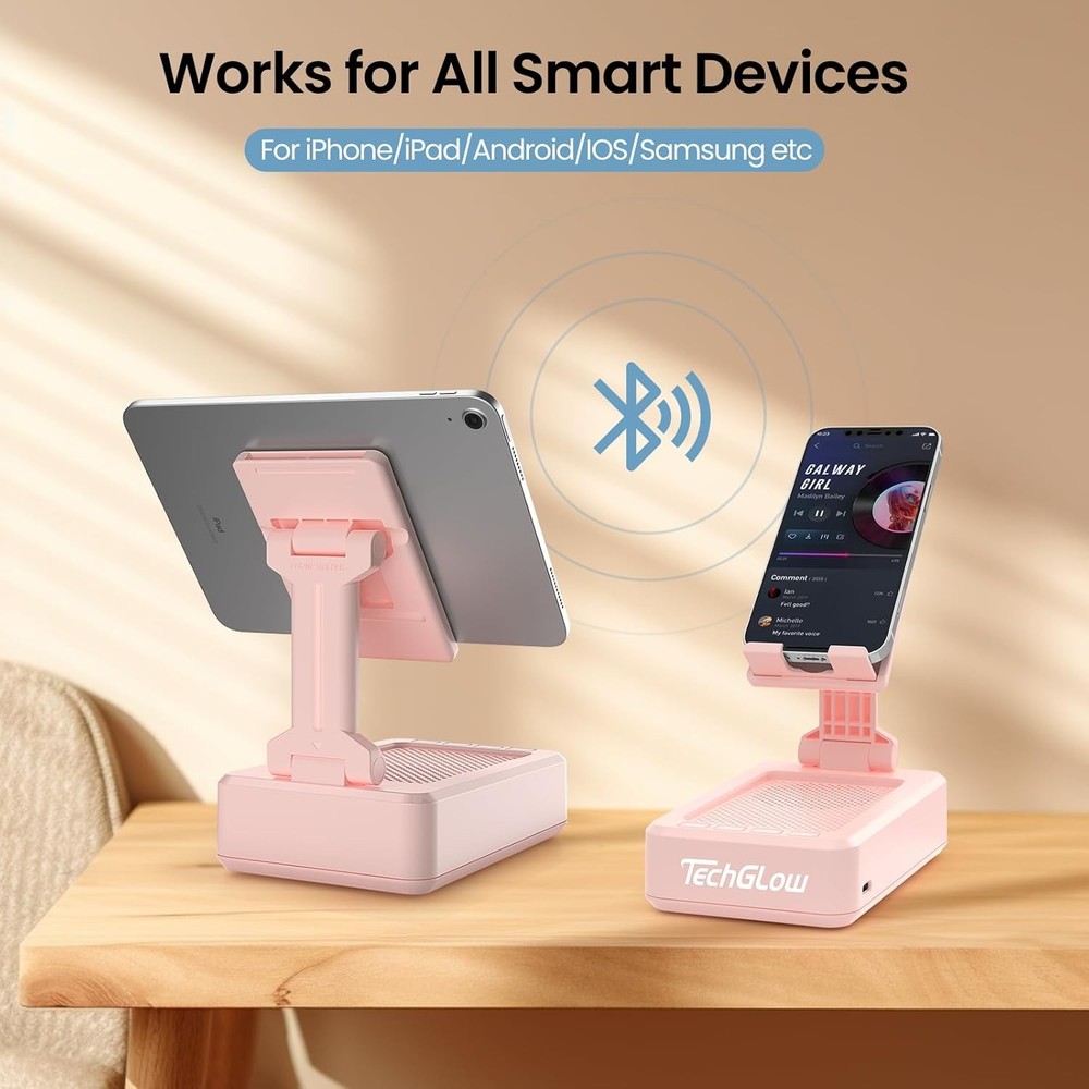 TechGlow Gift for Women Foldable Cellphone Stand with Bluetooth Speaker Wireless