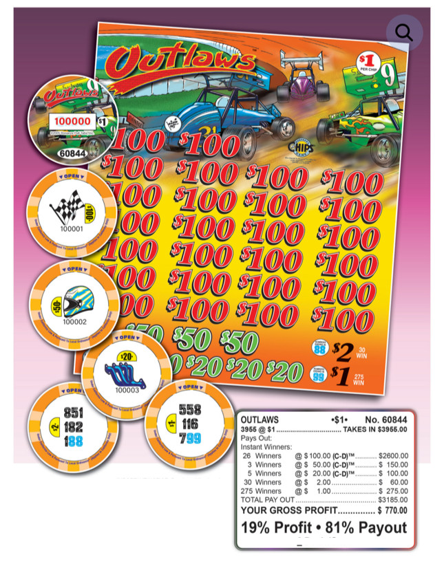 Pull Tab Tickets - Chips - Game - Outlaws - 3,955 ct