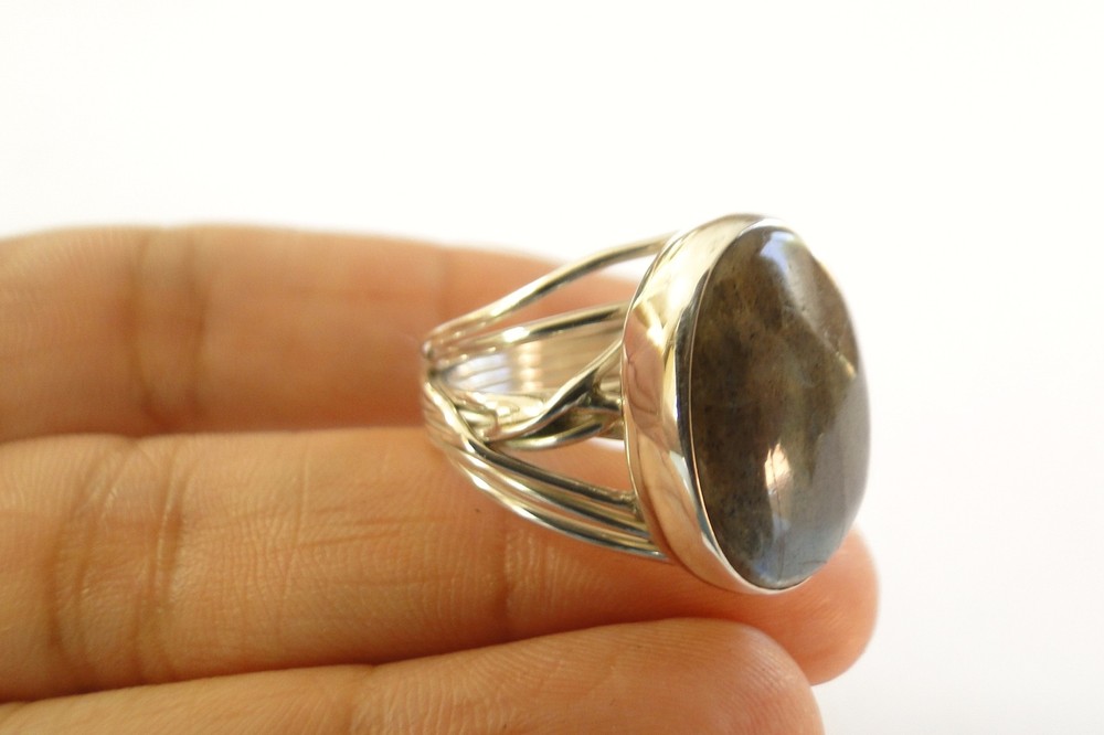 Labradorite Solitaire 925 Sterling Silver Ring Size 6 7 8 9