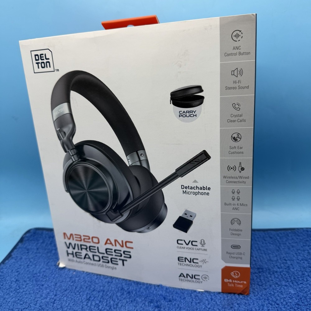 Delton M320 Wireless Active Noise Cancelling Bluetooth Stereo Headset, Black