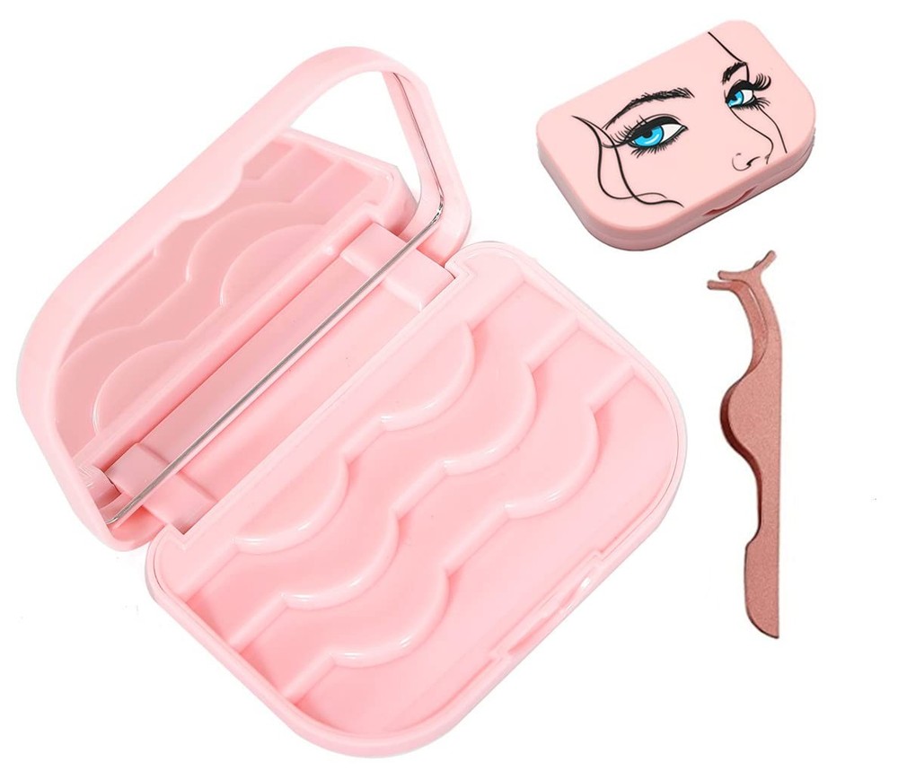 False Eyelash Case Lash Organizer Container 2 Piece Set, Light Pink