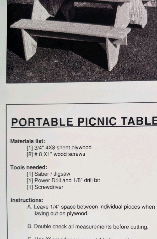 PORTABLE PICNIC TABLE DIY PLANS BLUELINES LAYOUT GUIDE CAMPING CABINS YARD