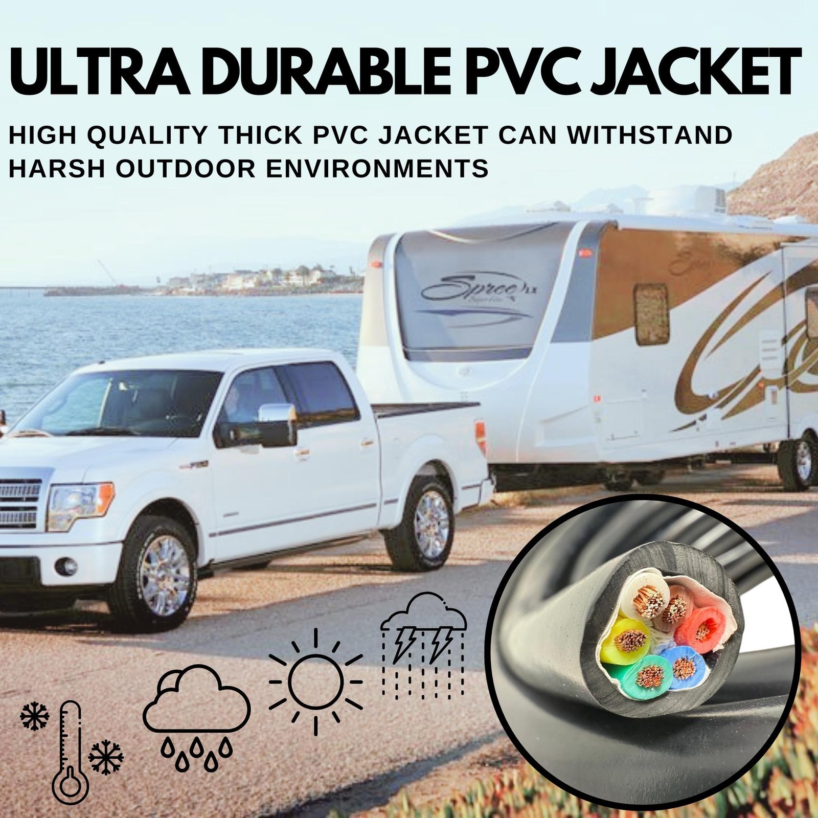 6 Way Trailer Wire Heavy Duty 14 AWG/Gauge CCA 6 Conductor Wire RV Trailer Tow