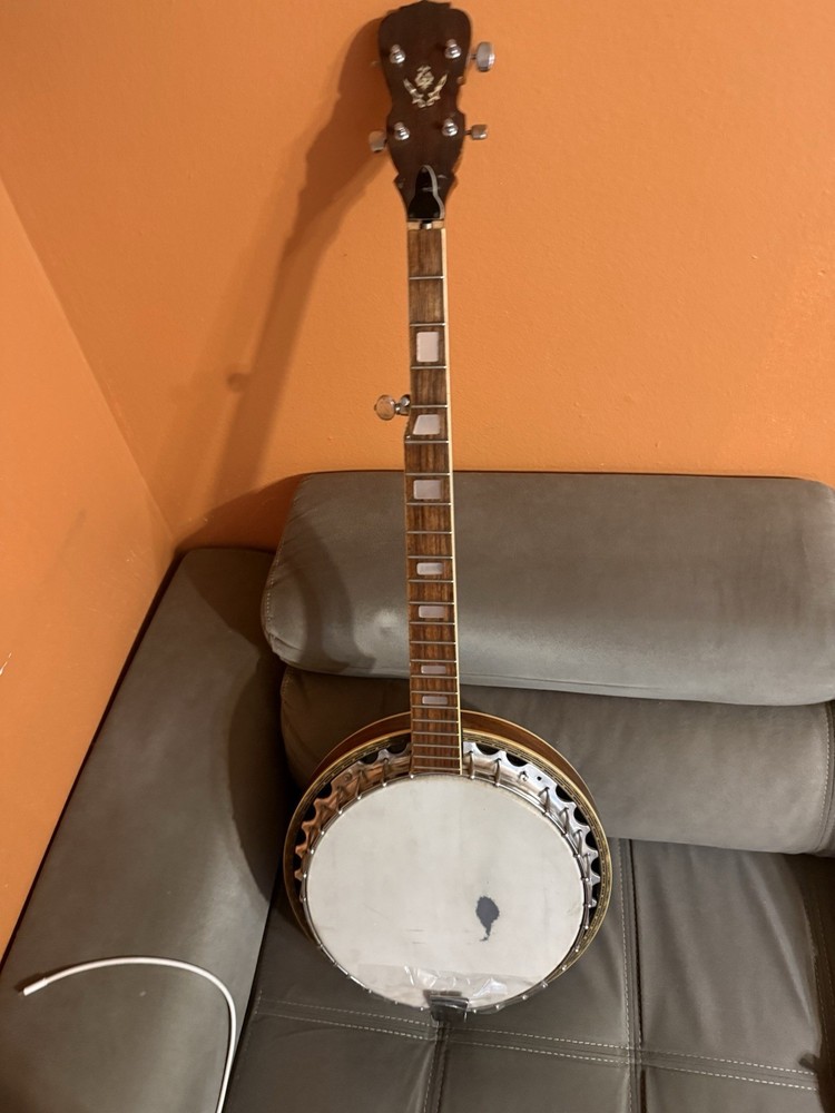 5-String Closed Back Banjo Brown, 5-String Banjo with Eagle Engraving on Back
