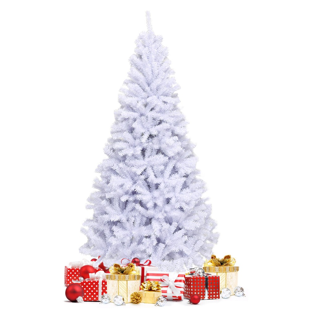 Topbuy 6ft White Christmas Pine Tree Hinged Artificial Decoration