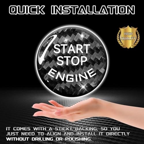 Car Push Start Button Cover Carbon Fiber Engine Push Start Stop Button Black