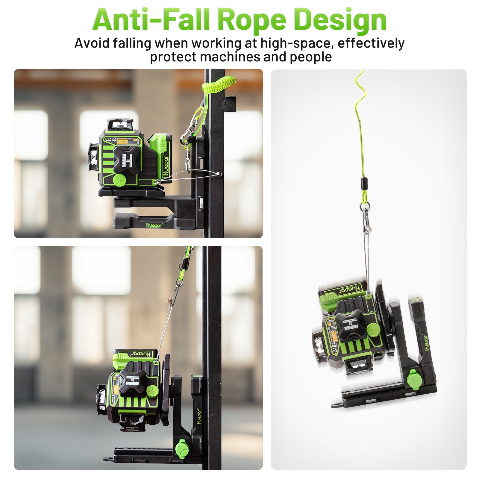 Huepar 3x360° Green Cross Line Bluetoothed Laser Level with Large LCD Screen