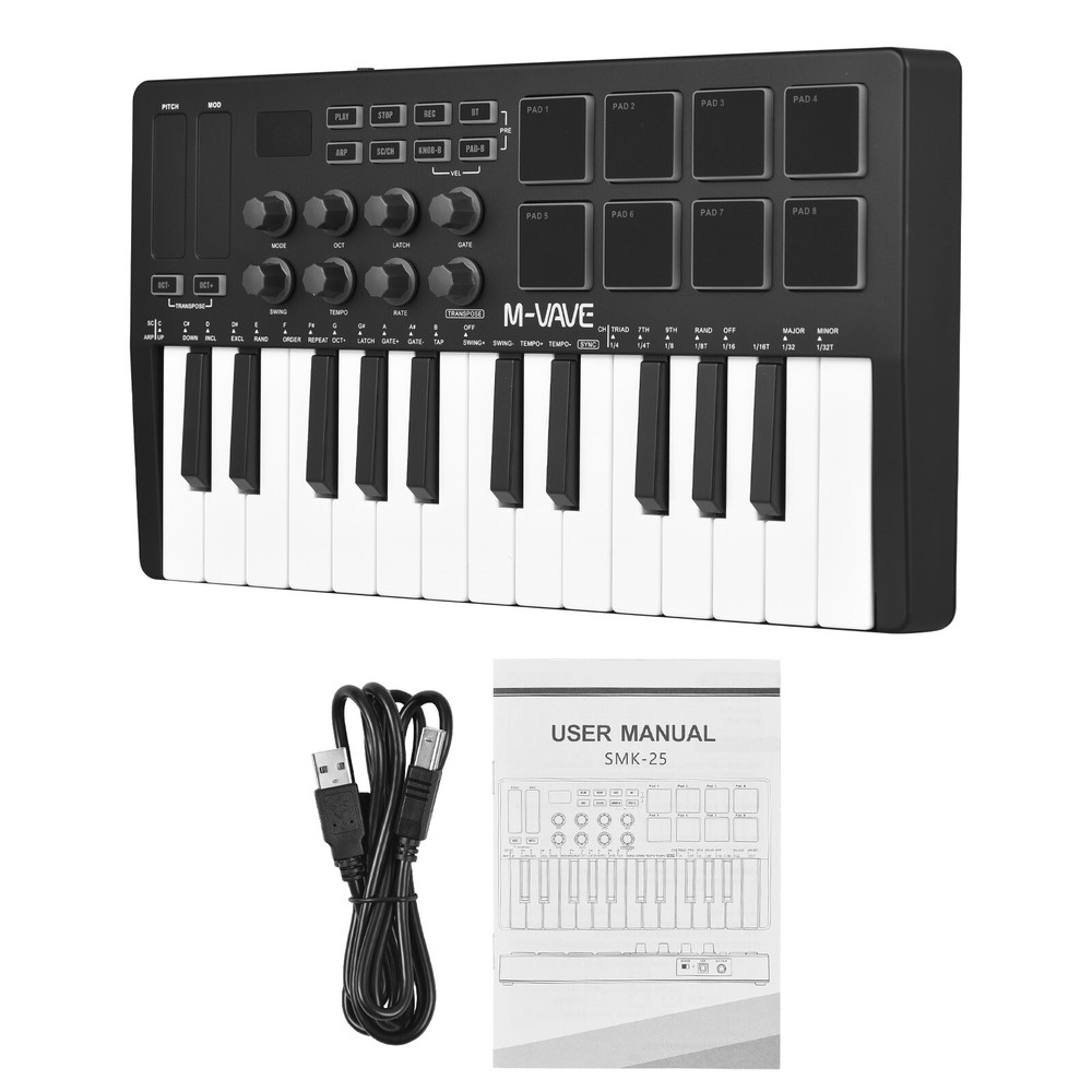 M-VAVE 25-Key USB MIDI Keyboard Controller with 8 Backlit Drum Pads 8 Knobs J0H1
