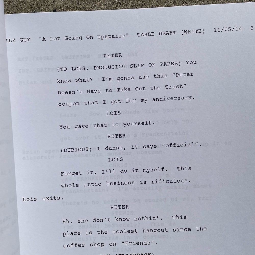 Family Guy John Viener Actor Writer 2014 Production Used Table Draft Script