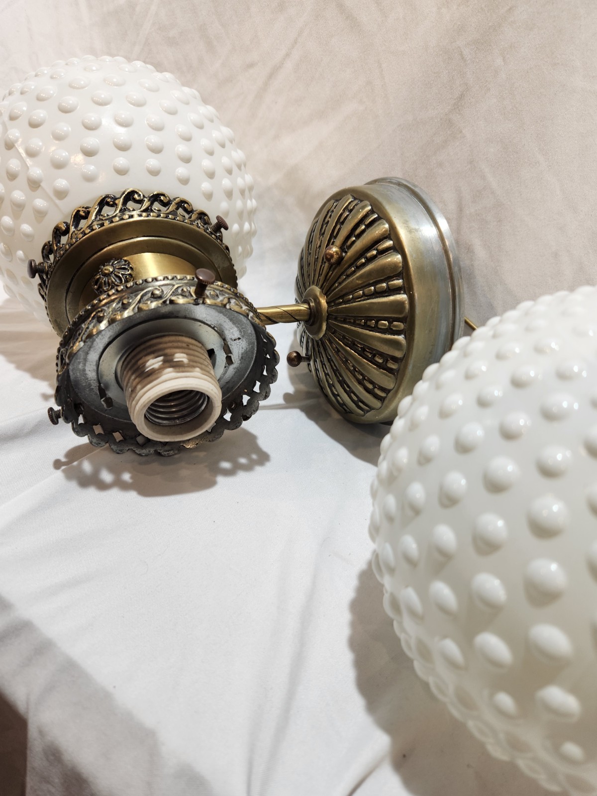 Vintage Scroll Double Hobnail Crown Globes Bathroom Vanity Wall Light Fixture
