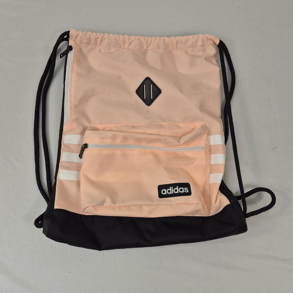 Adidas Peach Black Drawstring Sackpack Backpack Gym Bag