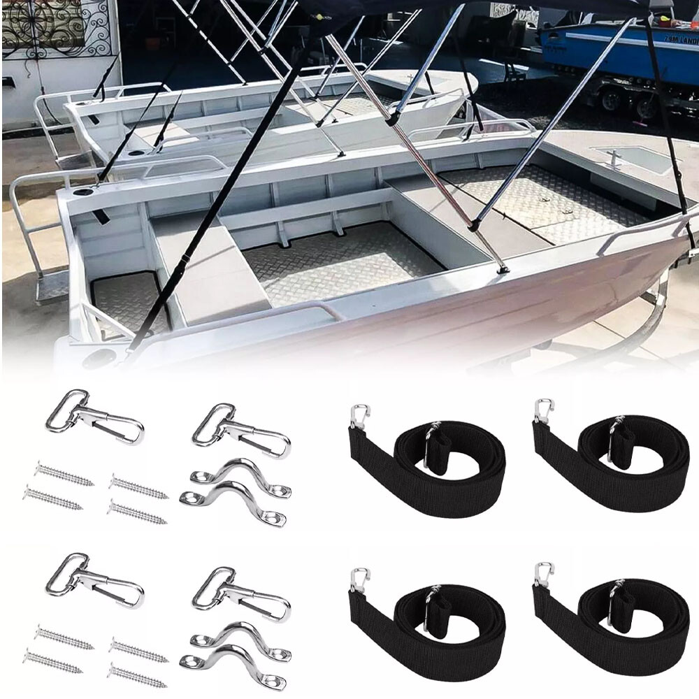 4X 28" To 60" Top Tie Down Webbing Straps For Bimini With Loop Snap Hook NEW