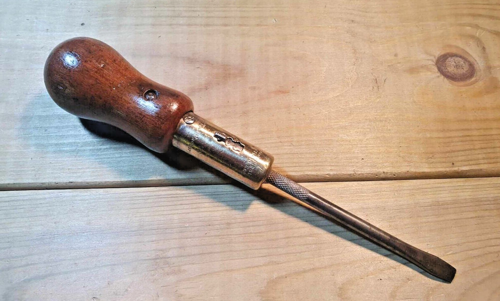 Vintage Moore & Wright Ratchet Screwdriver Old Woodworking Tools Carpentry Brass