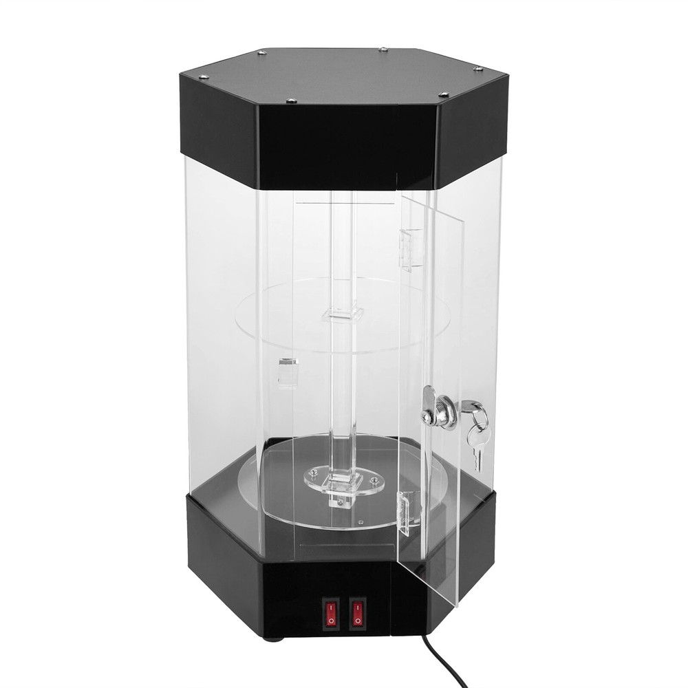 Electric Rotating Clear Display Case Hexagonal Display Case W/ 2 LED Lighting US