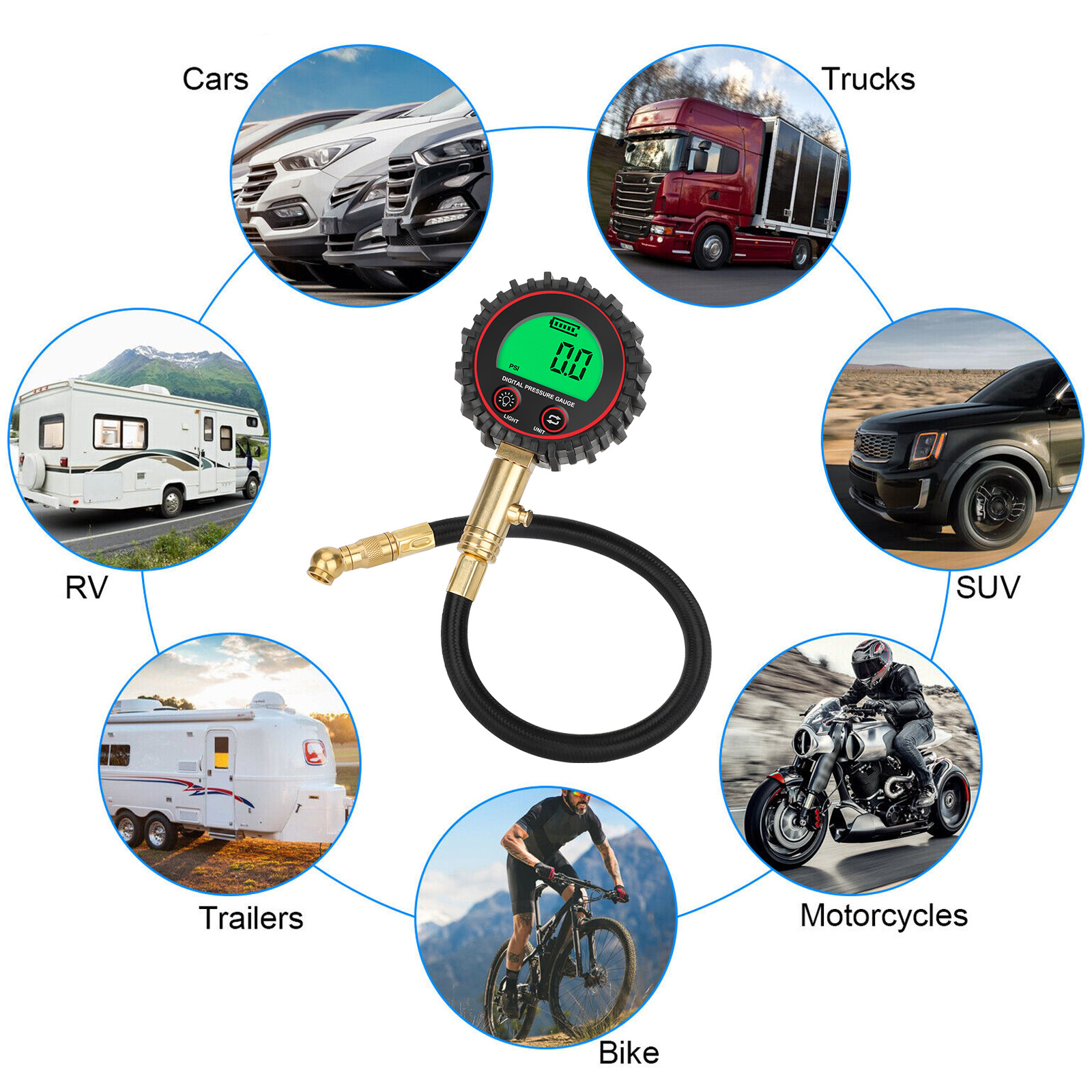 Digital Accurate Air Pressure Tire Gauge 255PSI Meter Tester for Truck Car Bike