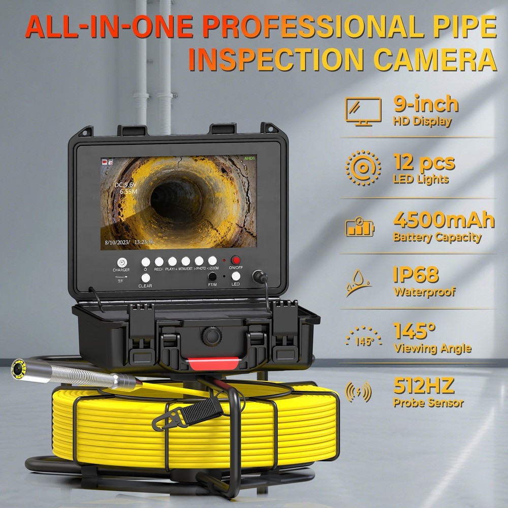 30M Sewer Camera DVR Pipe Inspection Camera with 512hz Self-leveling Borescope