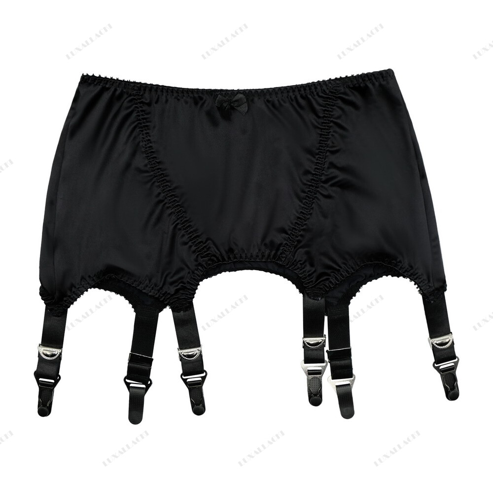 Luxallacki Silky Satin Pull-on Garter Girdle with 6 Straps Suspender Metal Clips