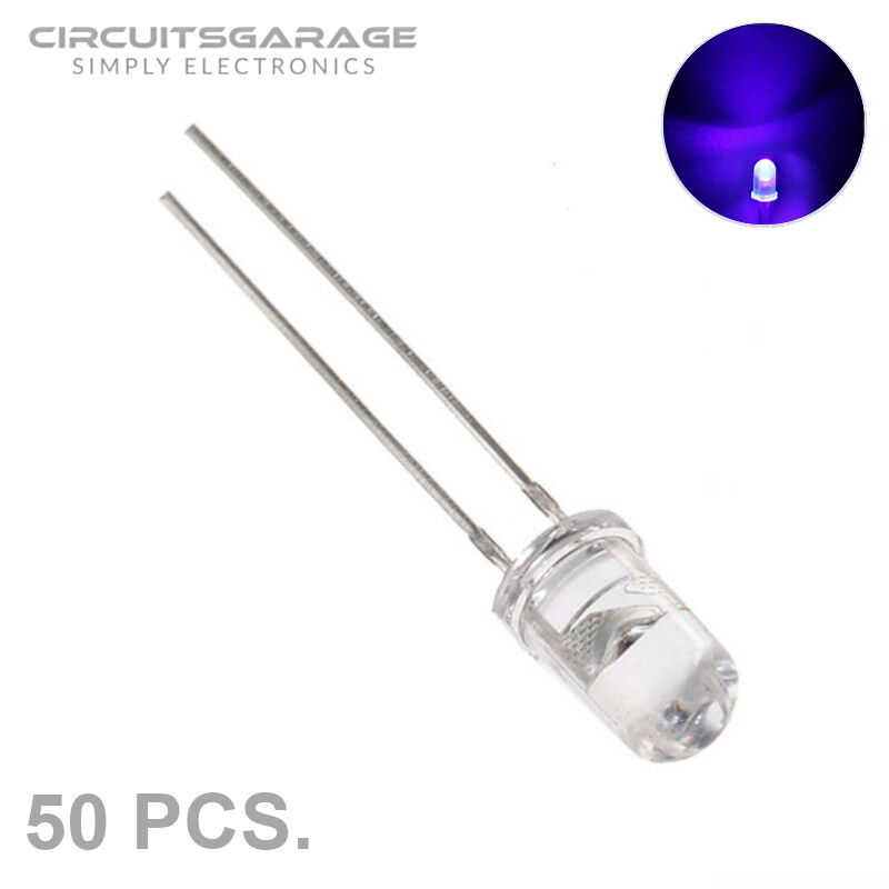 50 X 5mm Ultra Bright Water Clear Ultraviolet UV LED Light Emitting Diode Bulb