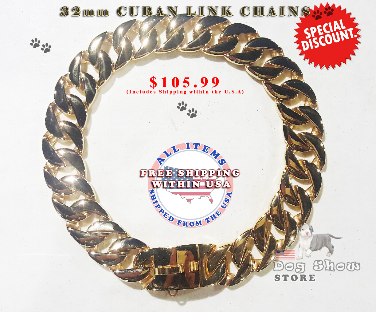Cuban Gold pet Chain 32mm Dog Show Collar 316L Stainless Steel-AUTHORIZED SELLER