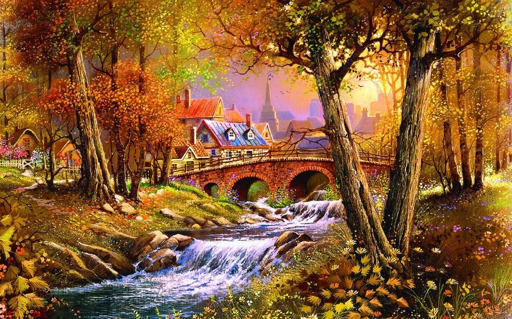 Chart Needlework DIY Counted Cross Stitch Patterns-Bridge over the Stream