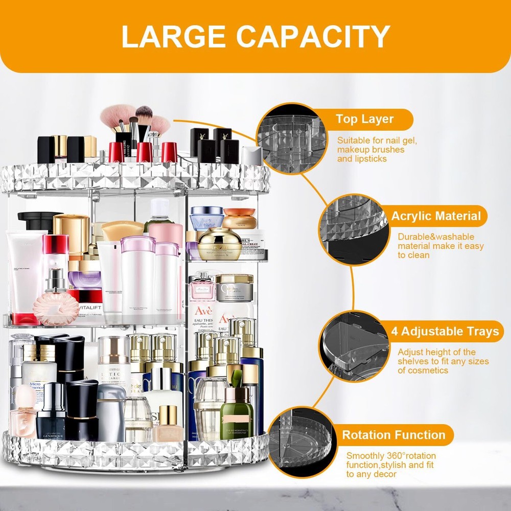 Makeup Organizer 360 Degree Rotating 7 Adjustable Layers Large Capacity